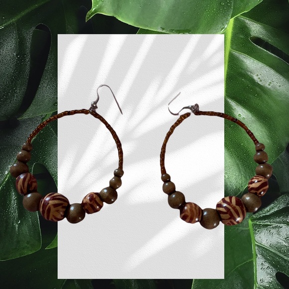 Jewelry - Wooden Bead Hoop Earrings